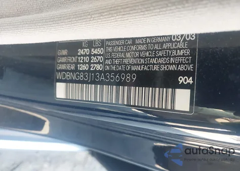 2003 Mercedes-Benz S 430 from USA, damaged, VIN WDBNG83J13A356989